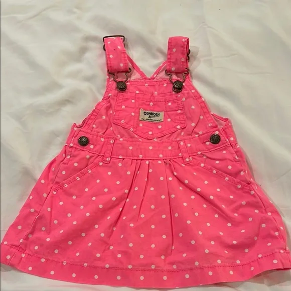 OshKosh B'gosh Pink Polka Dot overall dress and carters shorts overalls. - Picture 6 of 11